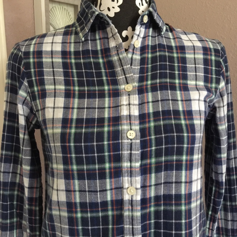 SOLD BANANA REPUBLIC Soft Wash Blue Plaid Shirt XS - Picture 6 of 8